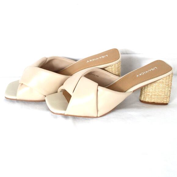 Lisa Vicky Impress-V Nude Sheep Nappa Block Heel Sandal Size 9M Slide NIB - Picture 3 of 6
